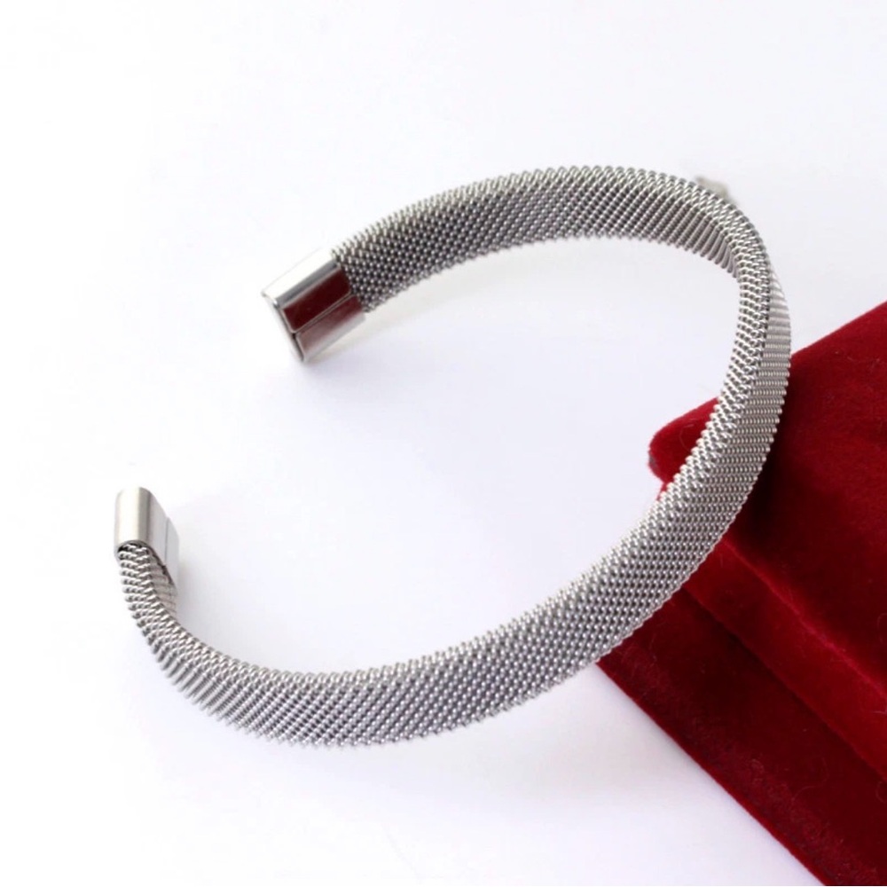 Men's Silver Mesh Cuff Bracelet - Sleek Stainless Look